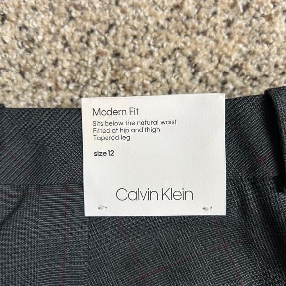 NWT Calvin Klein Womens Modern Fit Straight Dress Pant Size 12 Gray Print Career - Picture 3 of 7